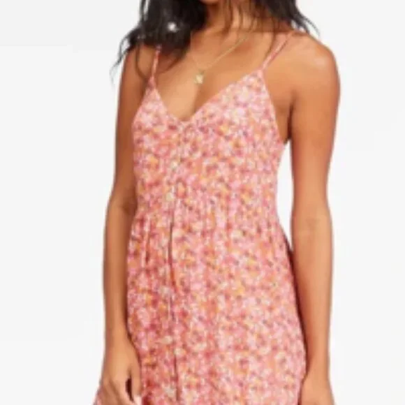 BILLABONG VENICE BABE MIDI SLIP DRESS Coral Red/Multi Sz. S - Picture 3 of 6